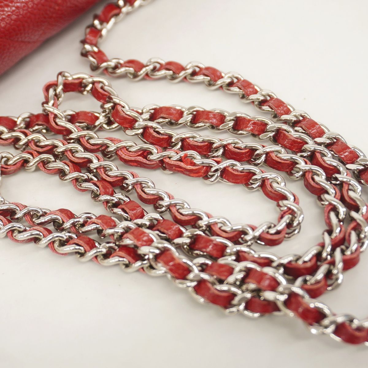 Chanel Wallet on Chain Quilted Caviar Leather Red Silver Shoulder Bag — view 7