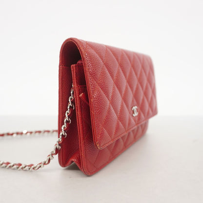 Chanel Wallet on Chain Quilted Caviar Leather Red Silver Shoulder Bag — view 2