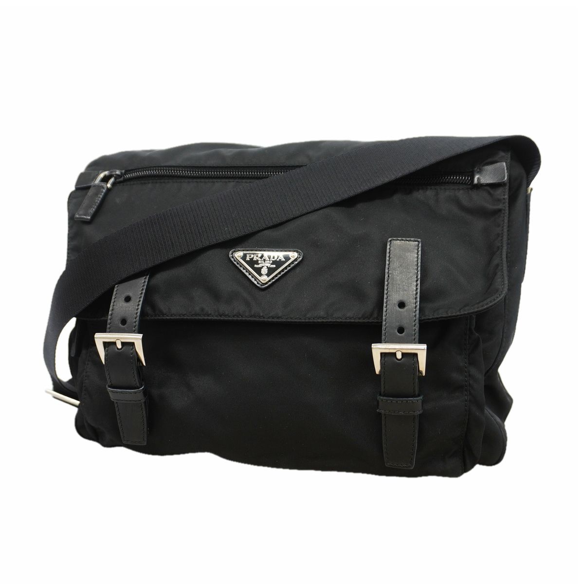 Prada Shoulder Bag Tessuto Nylon Black Silver