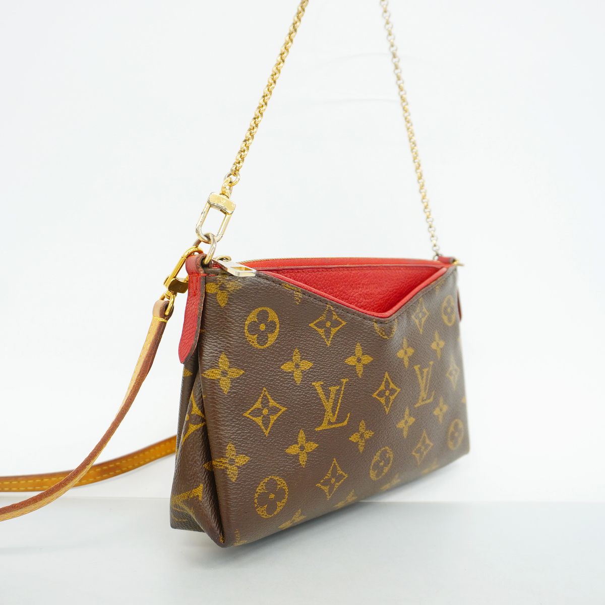 Louis Vuitton Handbag Monogram Pallas Clutch Brown Cerise 2-Way — view 2