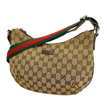 Gucci Shoulder Bag GG Canvas Sherry Line Brown Silver