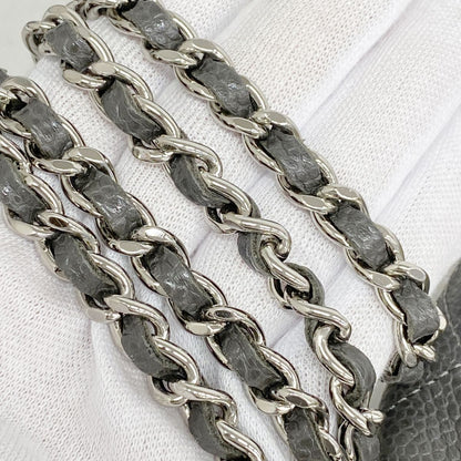 Chanel Shoulder Bag Quilted Caviar Leather Gray Silver — view 8