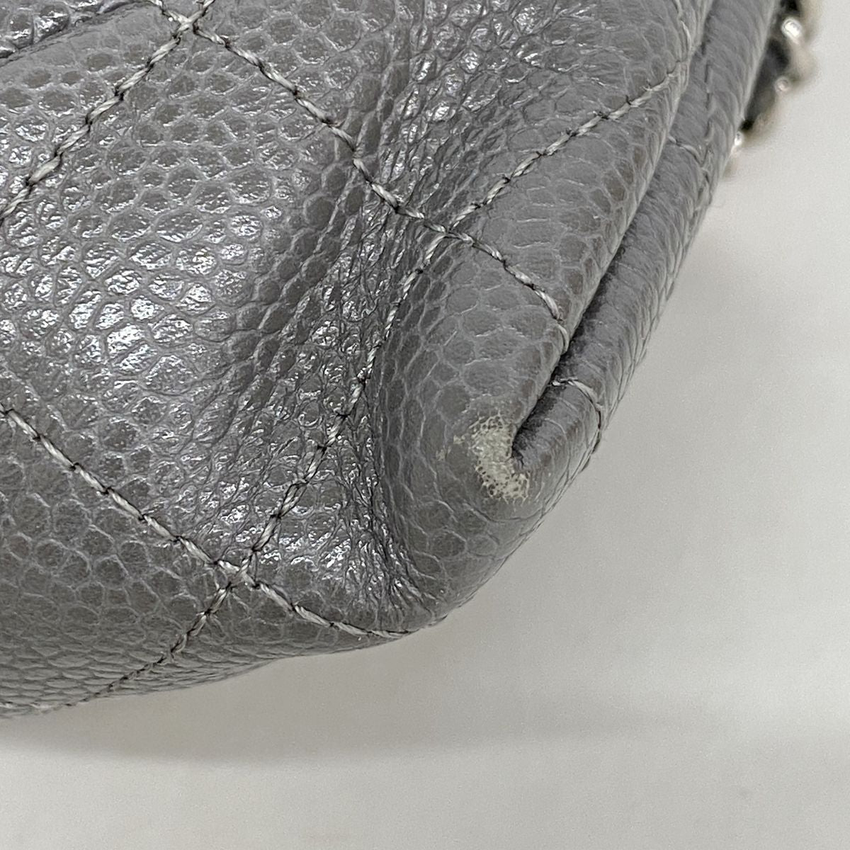 Chanel Shoulder Bag Quilted Caviar Leather Gray Silver — view 7