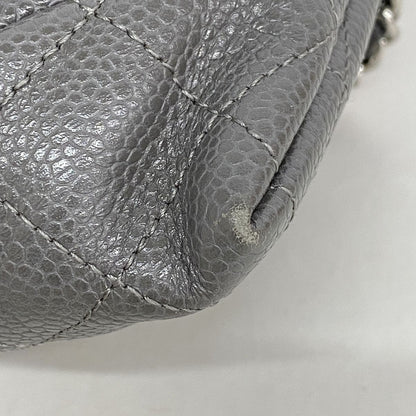 Chanel Shoulder Bag Quilted Caviar Leather Gray Silver — view 7