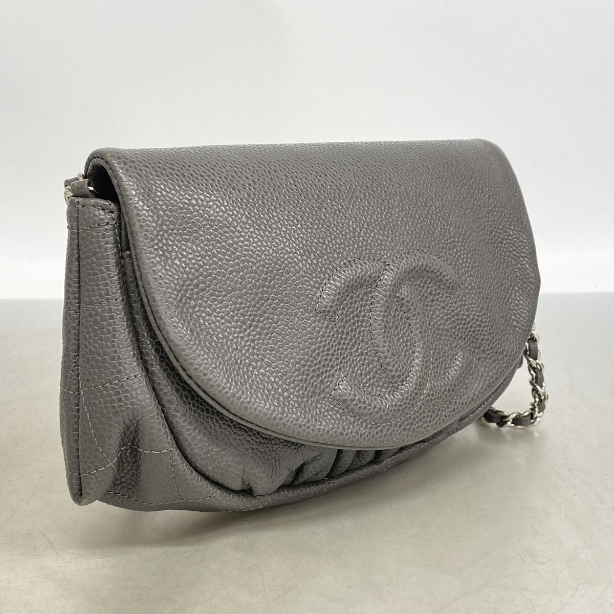 Chanel Shoulder Bag Quilted Caviar Leather Gray Silver — view 2