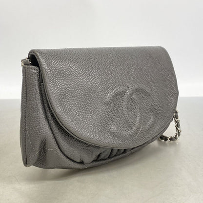 Chanel Shoulder Bag Quilted Caviar Leather Gray Silver — view 2