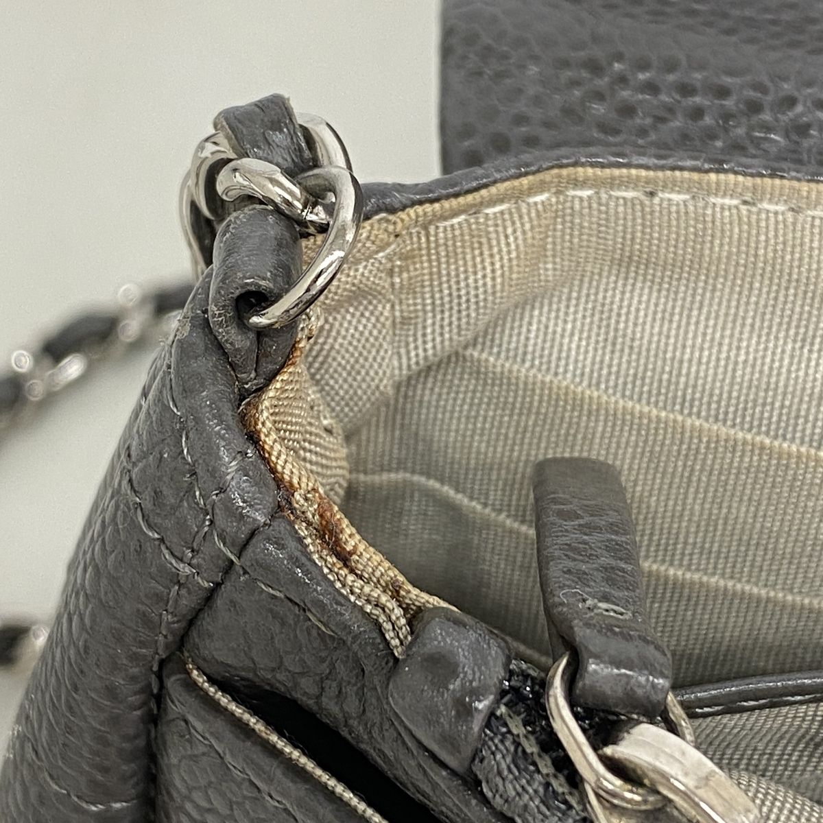 Chanel Shoulder Bag Quilted Caviar Leather Gray Silver — view 6