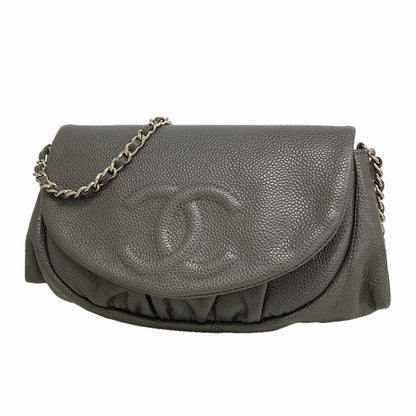 Chanel Shoulder Bag Quilted Caviar Leather Gray Silver