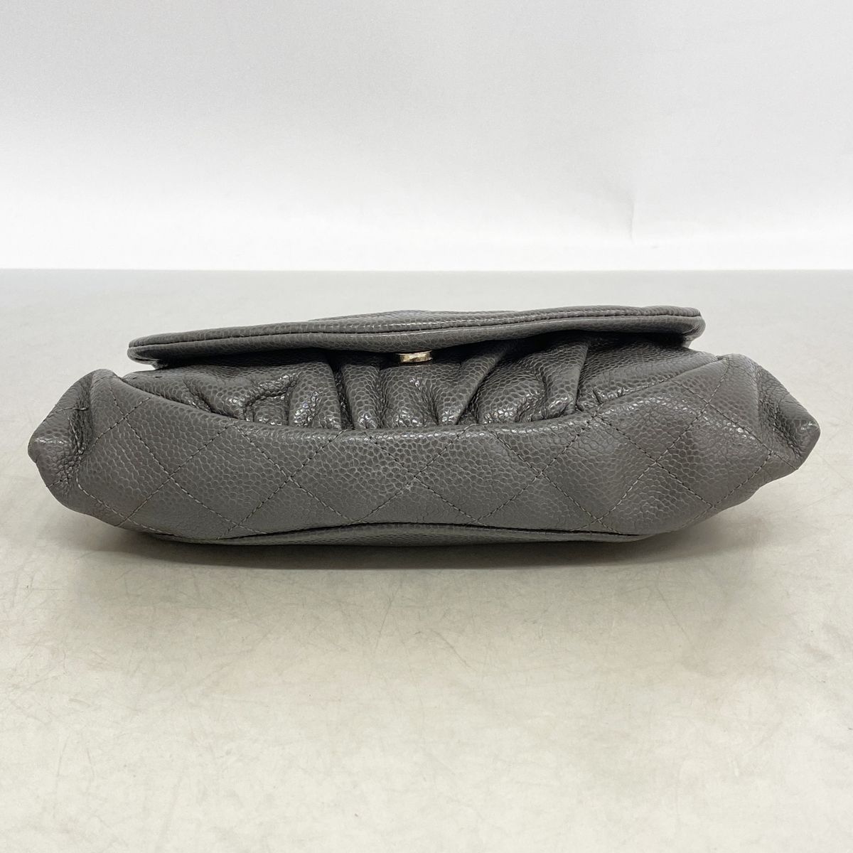 Chanel Shoulder Bag Quilted Caviar Leather Gray Silver — view 3