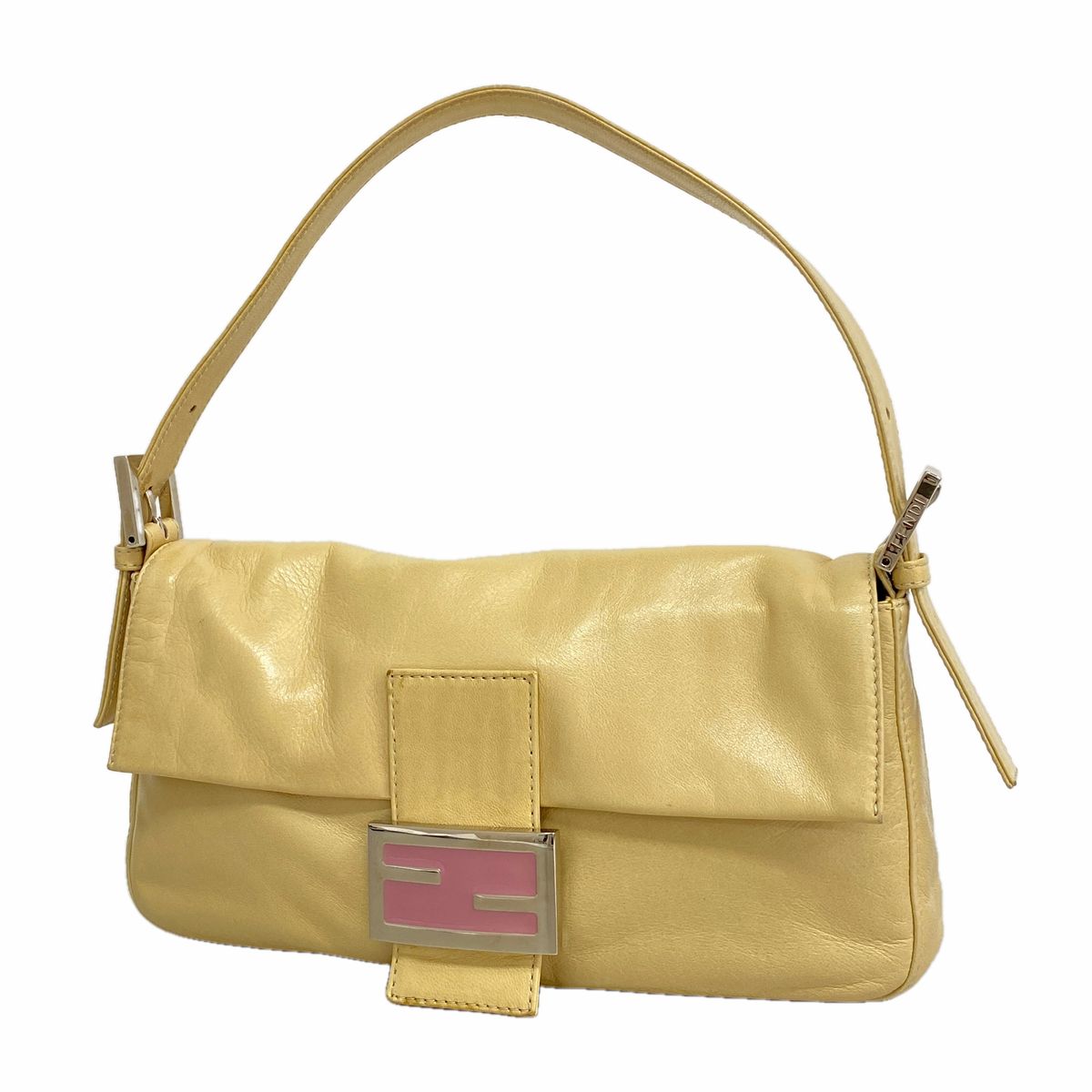 Fendi Handbag Mamma Bucket Leather Beige Silver
