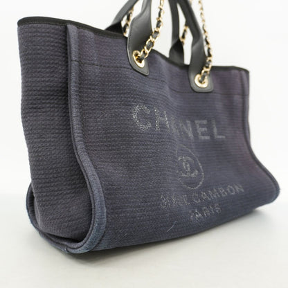 Chanel Chain Tote Bag Deauville Canvas Black Champagne Gold — view 2