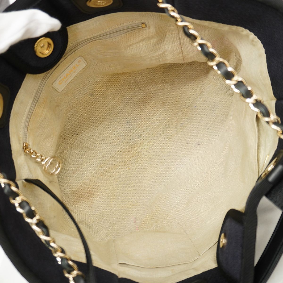 Chanel Chain Tote Bag Deauville Canvas Black Champagne Gold — view 4