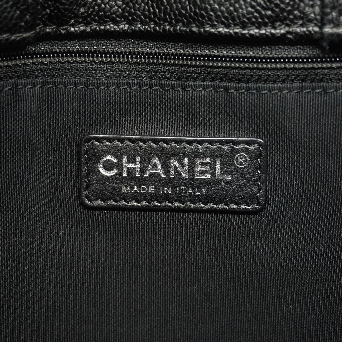 Chanel Chain Tote Bag Quilted Caviar Leather Black Silver — view 5