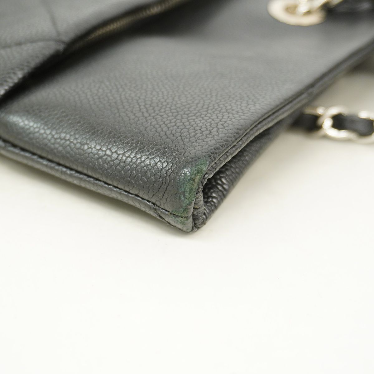 Chanel Chain Tote Bag Quilted Caviar Leather Black Silver — view 6