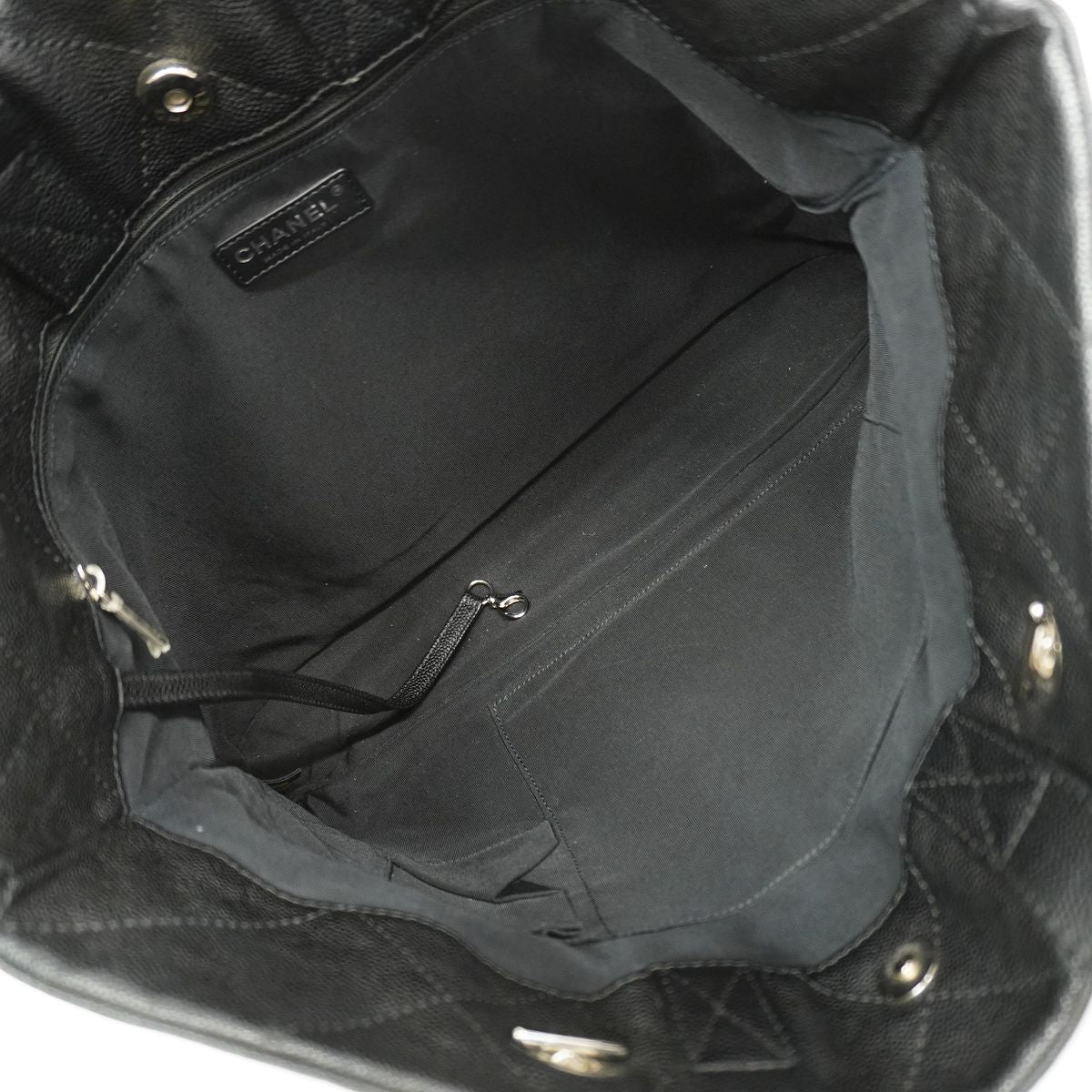 Chanel Chain Tote Bag Quilted Caviar Leather Black Silver — view 4