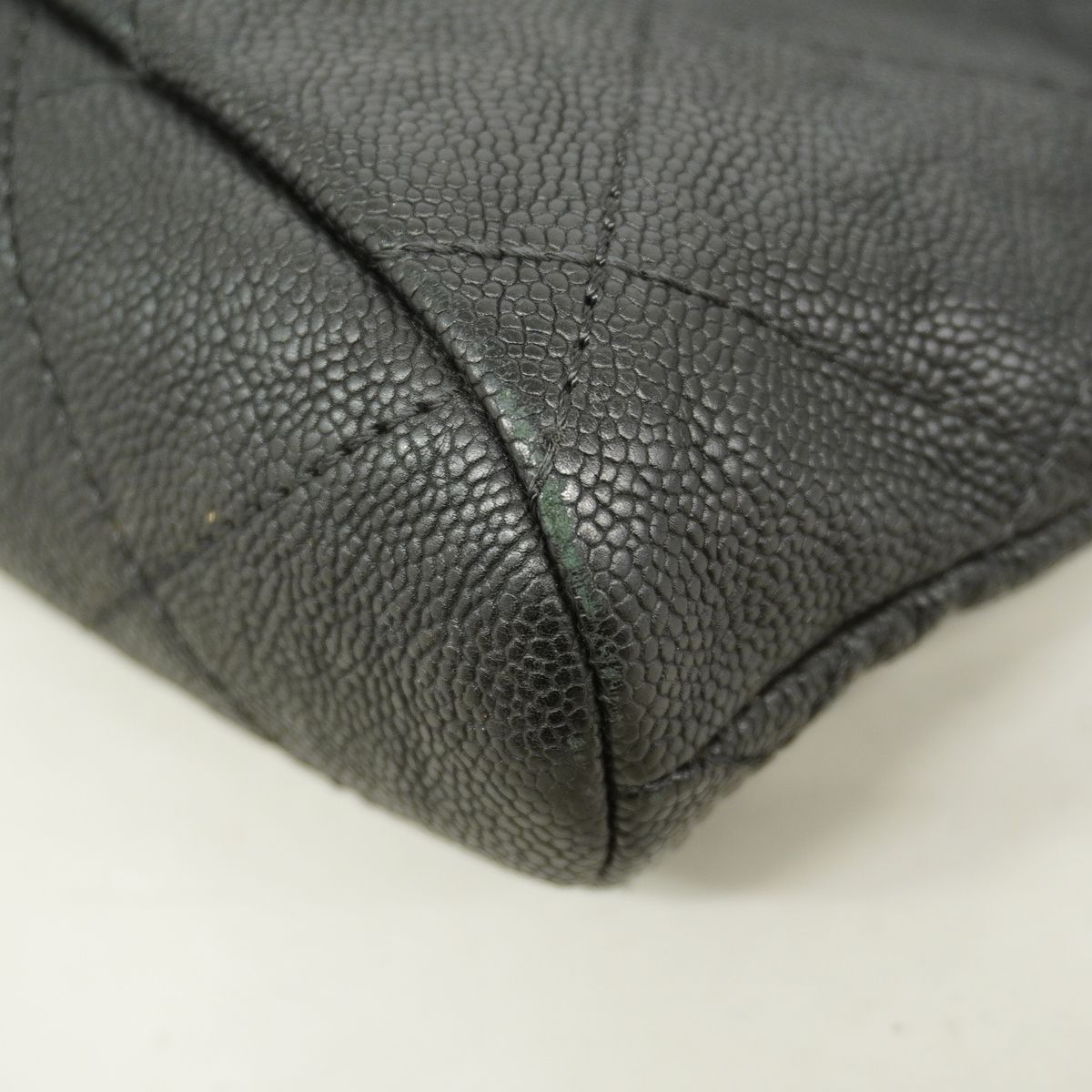 Chanel Chain Tote Bag Quilted Caviar Leather Black Silver — view 7