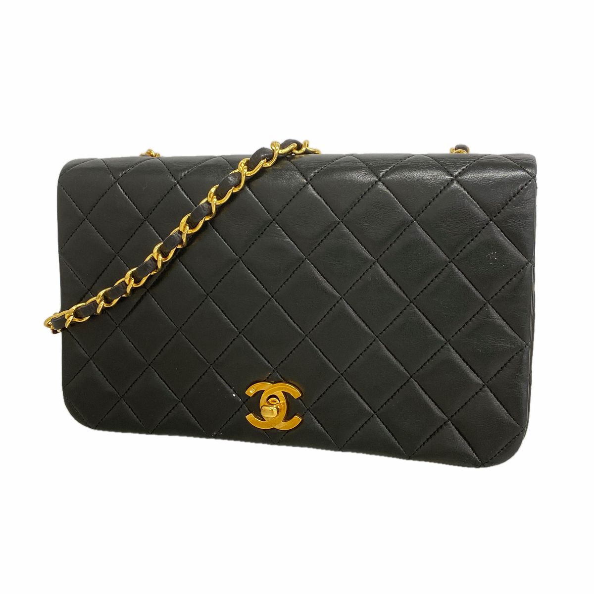 Chanel Shoulder Bag Quilted Lambskin Black Gold