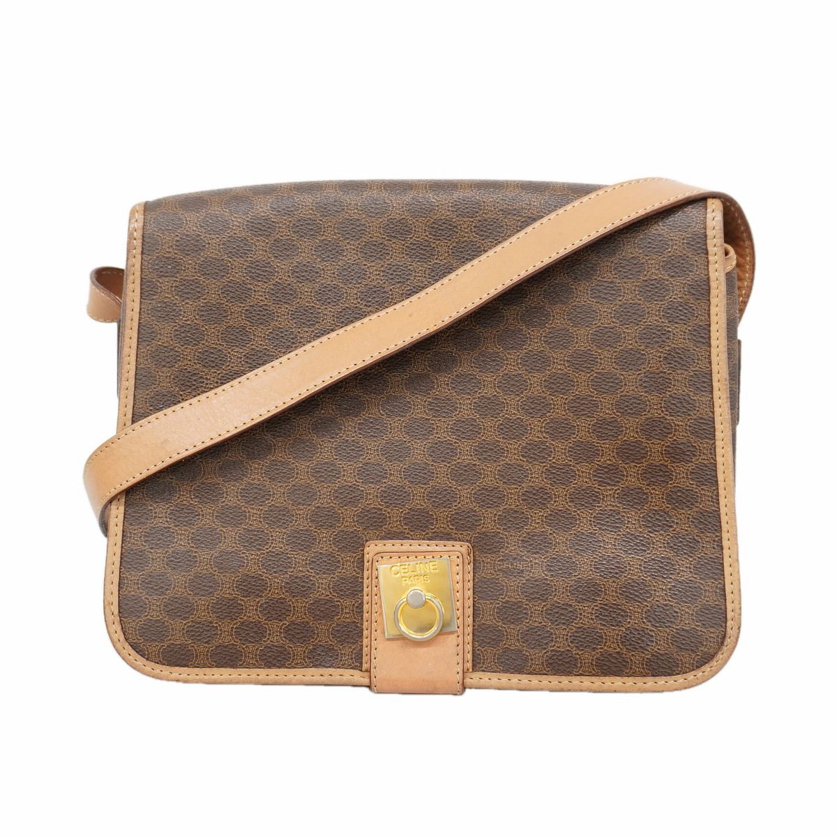 Celine Shoulder Bag Macadam Brown Gold