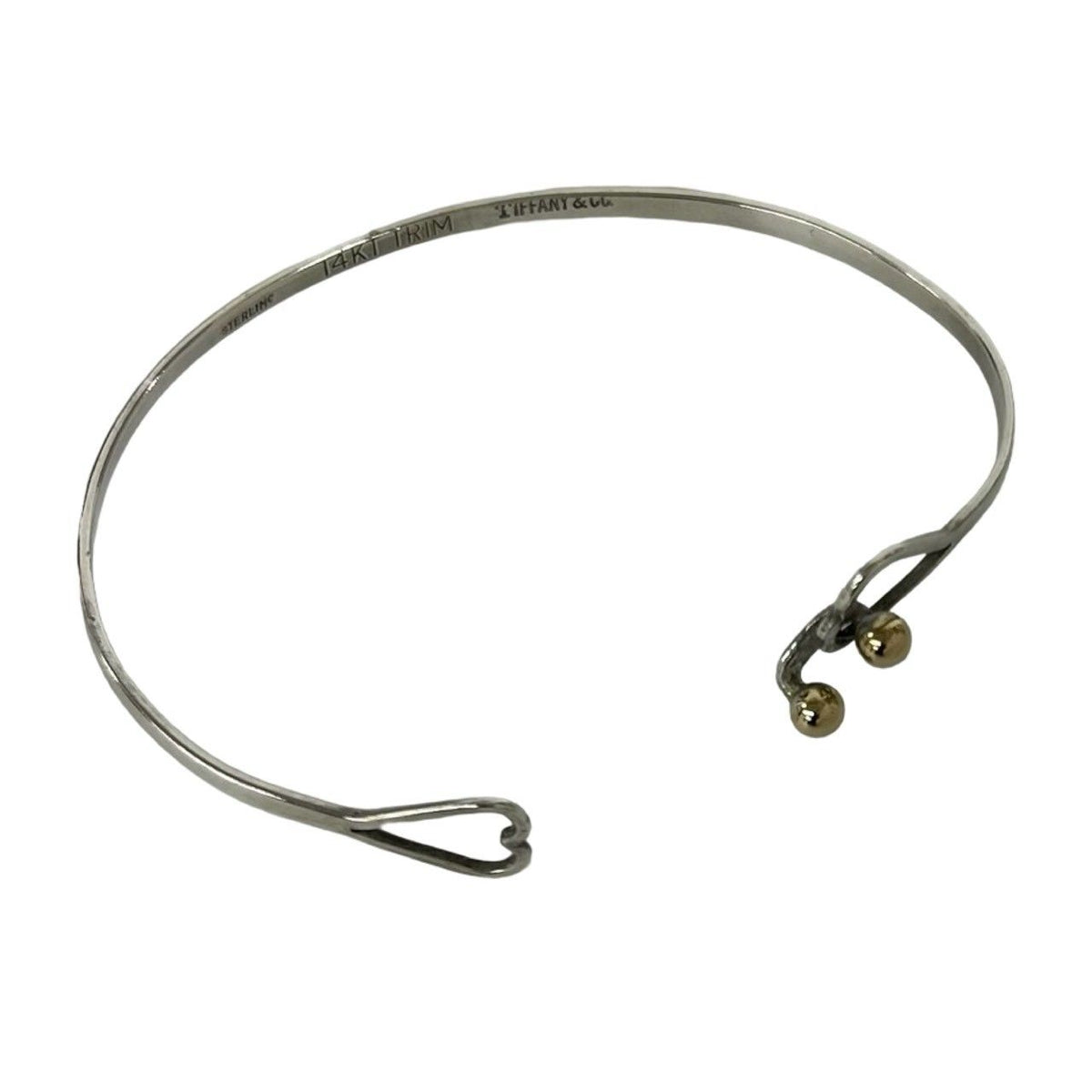 Tiffany & Co Vintage Hook Eye Double Heart Bangle Silver Bracelet — view 4