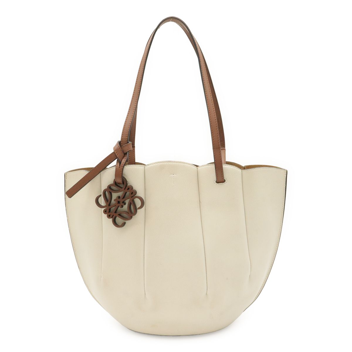 Loewe Shell Tote Small Shoulder Bag Leather Soft White Brown