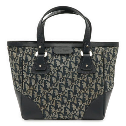 Dior Trotter Tote Bag Canvas Leather Navy Silver