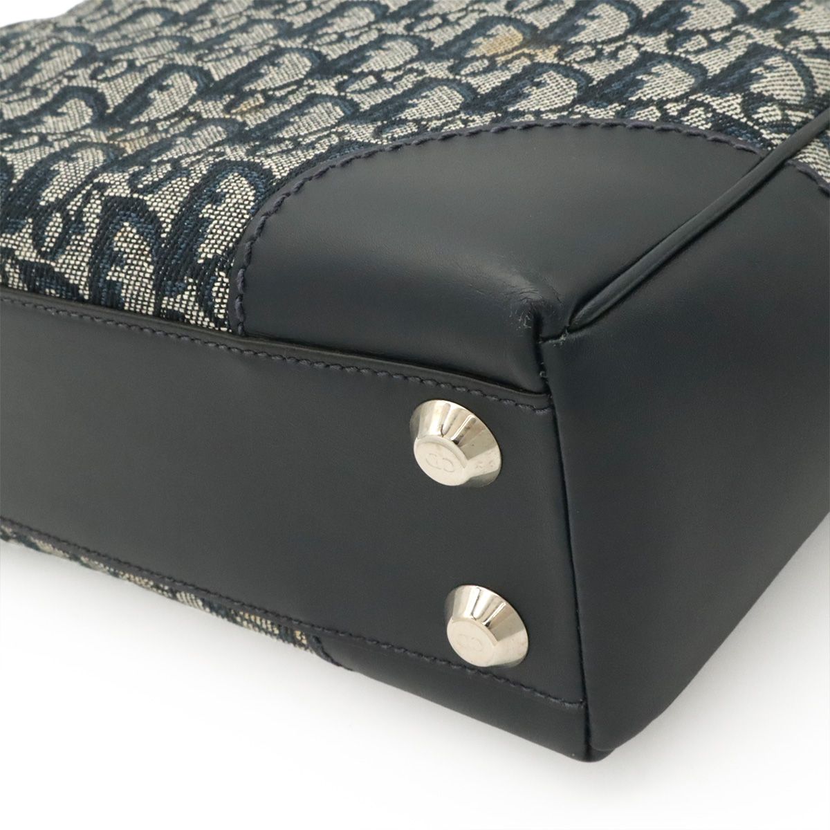 Dior Trotter Tote Bag Canvas Leather Navy Silver — view 3