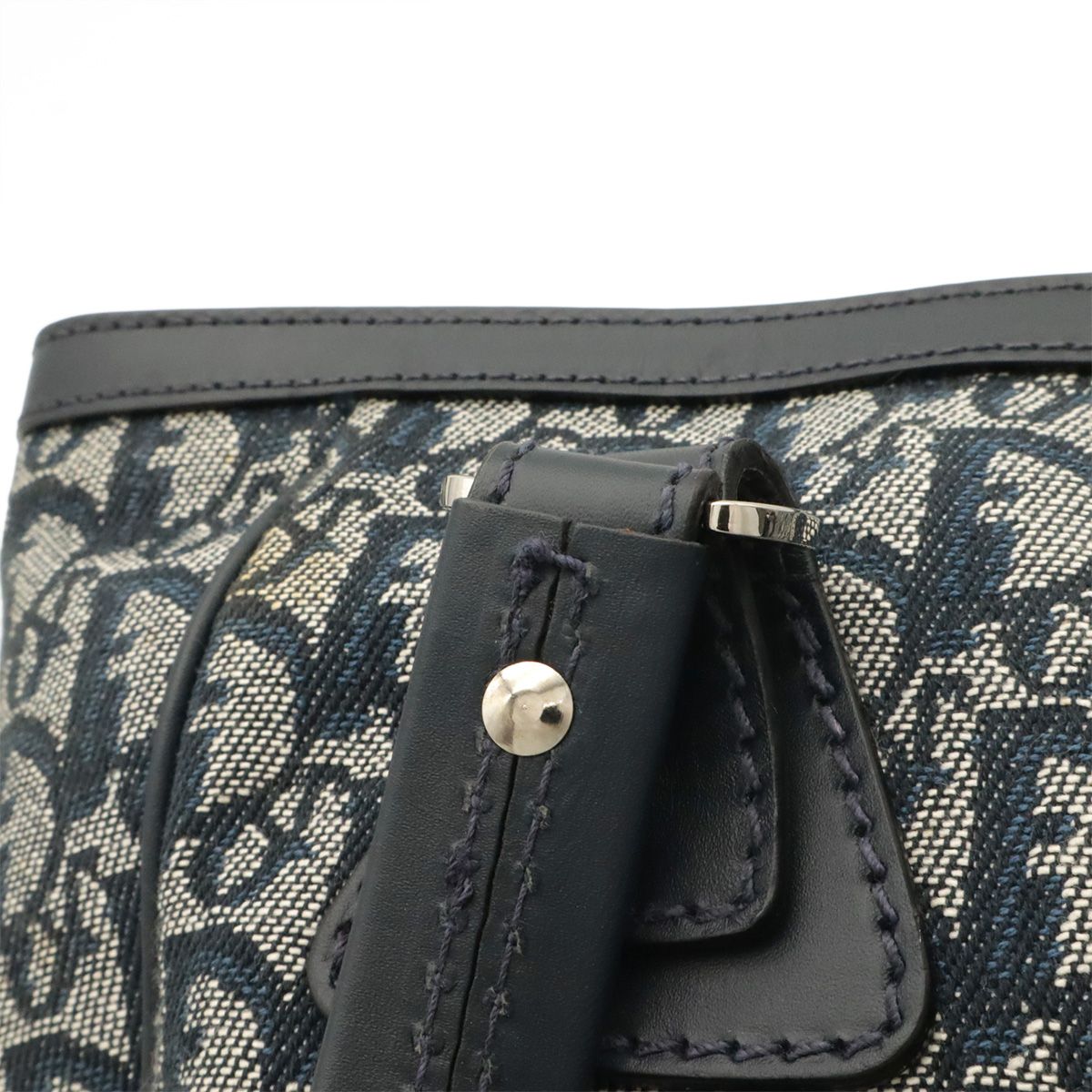 Dior Trotter Tote Bag Canvas Leather Navy Silver — view 5