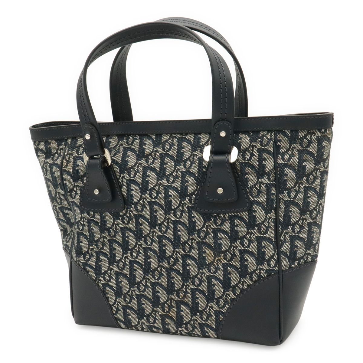 Dior Trotter Tote Bag Canvas Leather Navy Silver — view 2