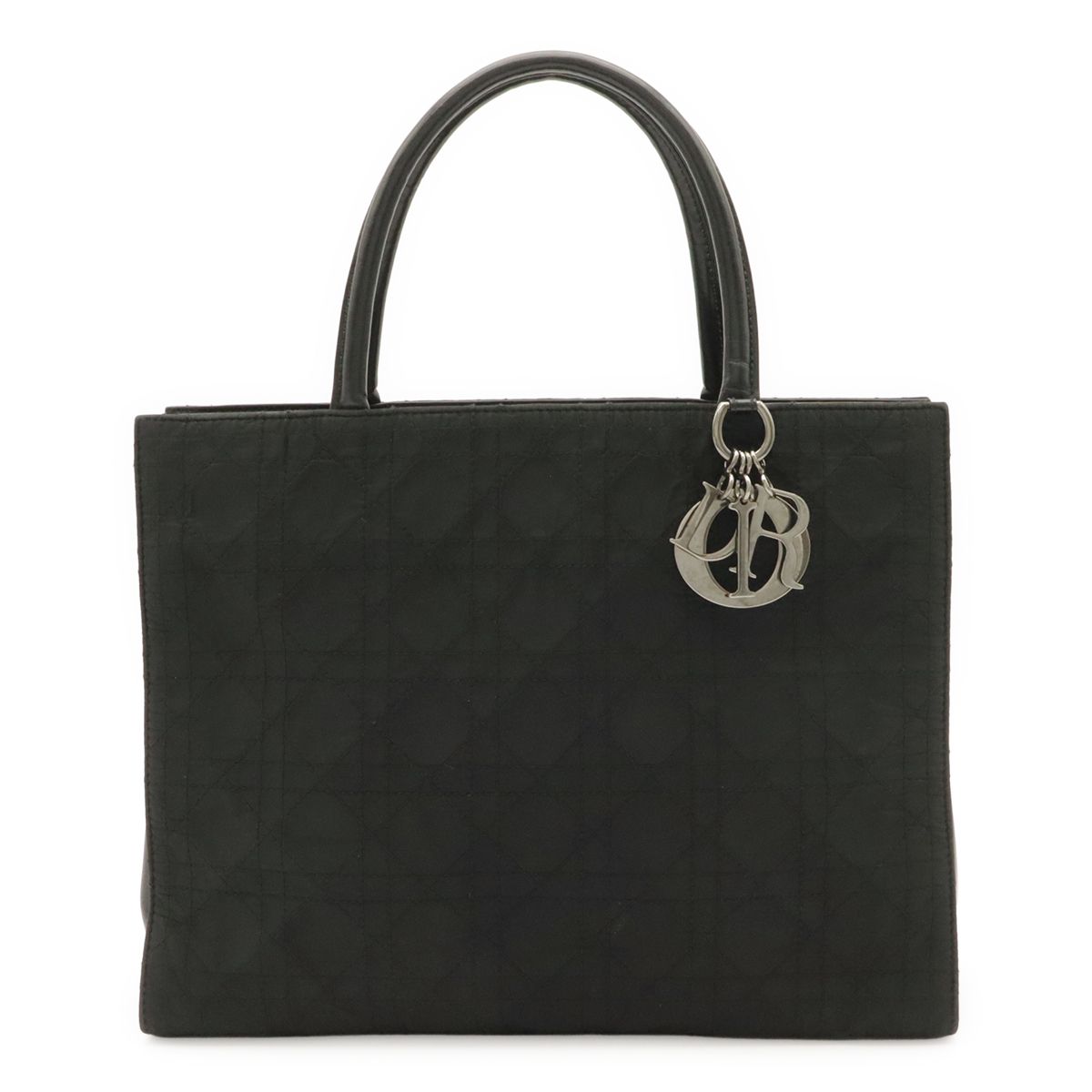 Dior Cannage Tote Bag Nylon Leather Black Silver