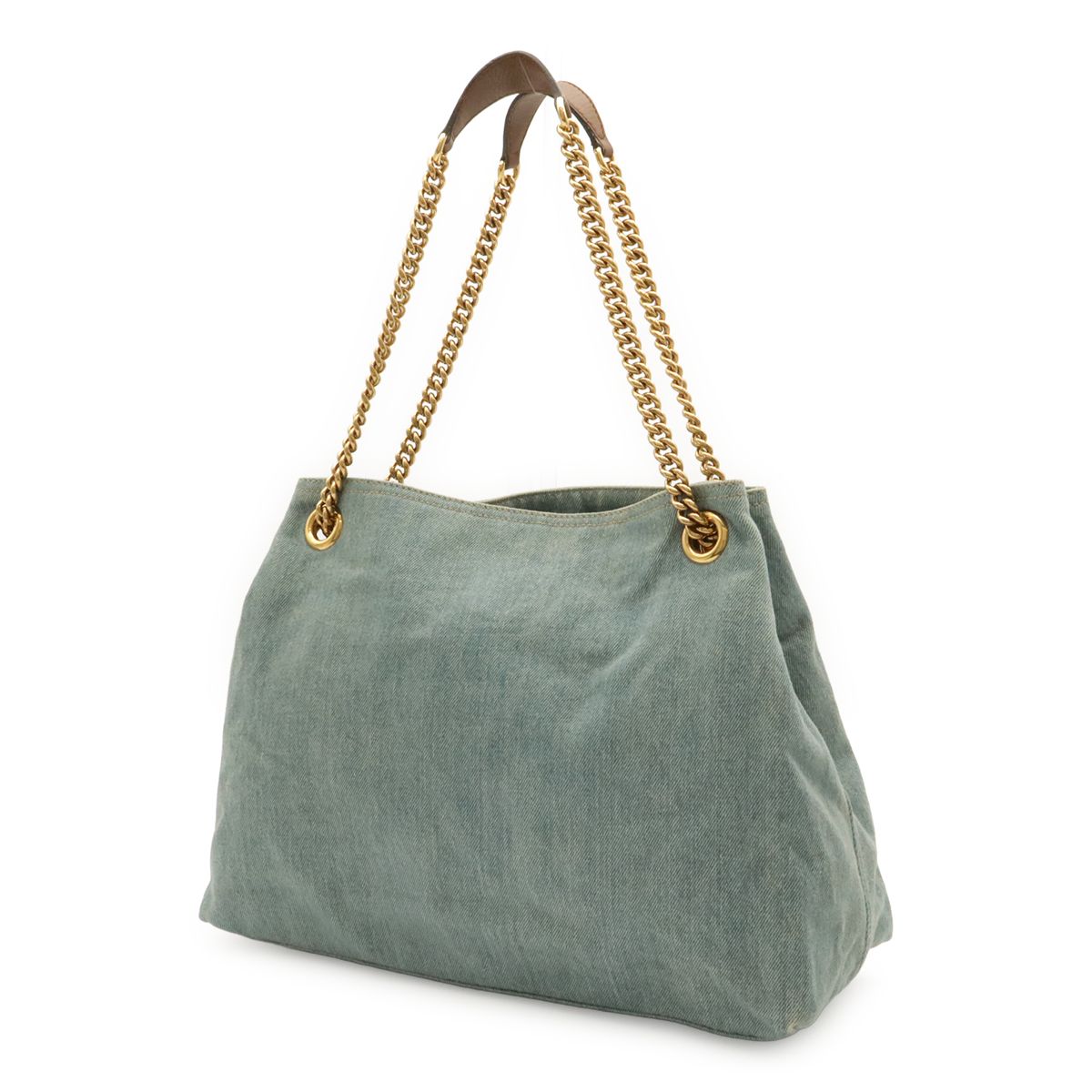 Gucci Soho Interlocking G Logo Chain Tote Shoulder Bag Denim Leather Light Blue — view 2