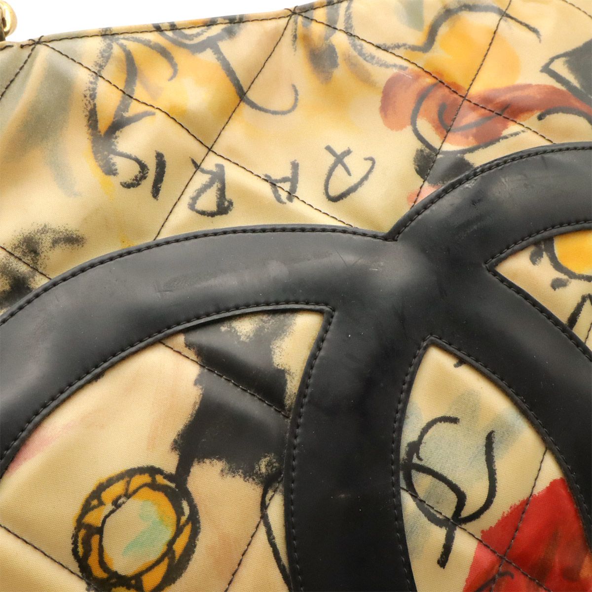 Chanel Quilted Jumbo CC Logo Chain Tote Shoulder Bag Multicolor Gold — view 4