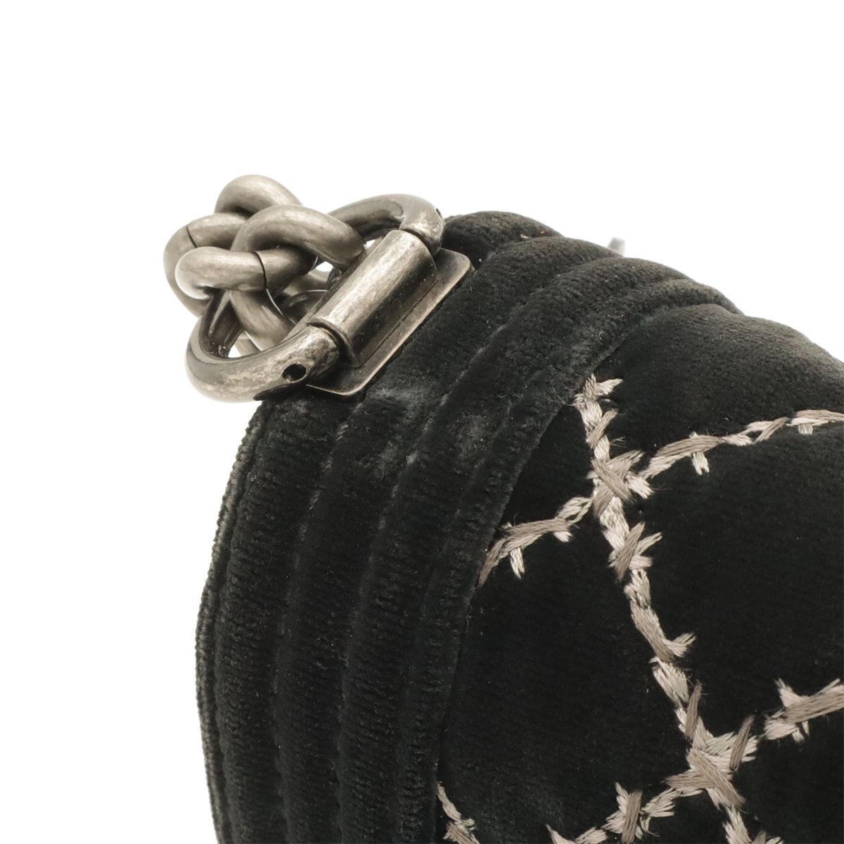 Chanel Boy Quilted CC Logo Chain Shoulder Bag Crossbody Velour Black Silver — view 4