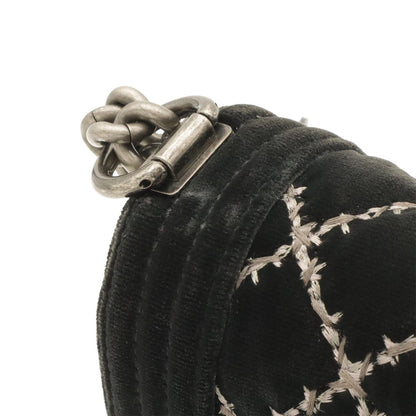 Chanel Boy Quilted CC Logo Chain Shoulder Bag Crossbody Velour Black Silver — view 4