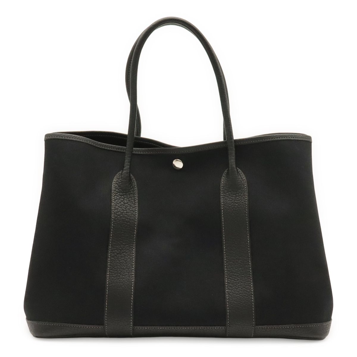 Hermes Garden Party PM Tote Shoulder Bag Toile Officier Canvas Black