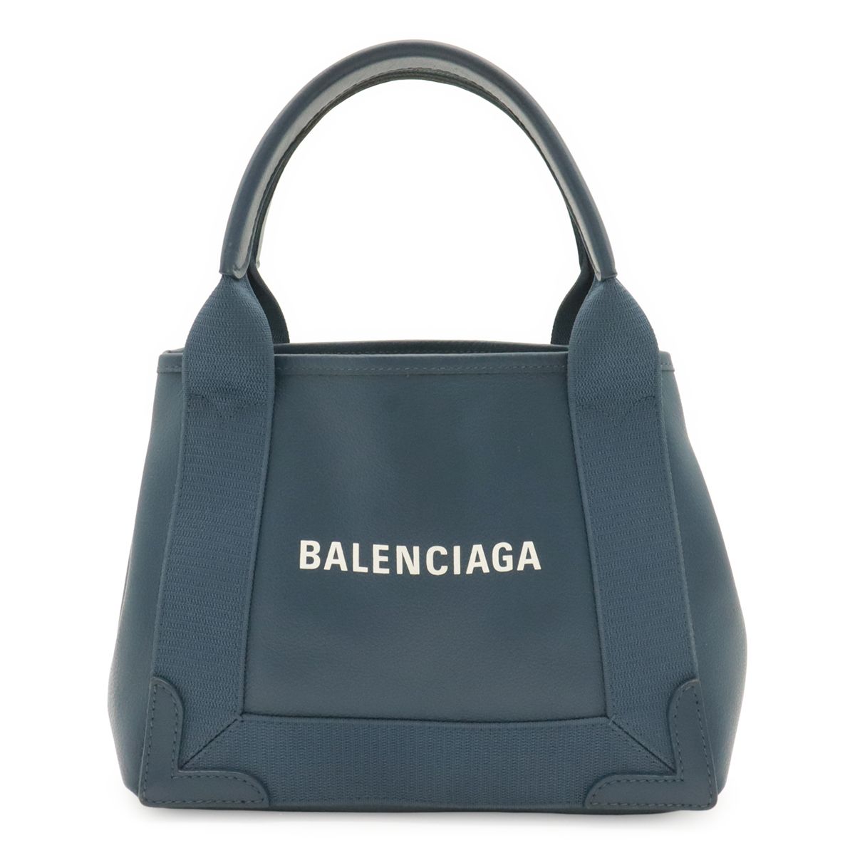 Balenciaga Navy Cabas XS Logo Tote Bag Leather Sapphire Blue