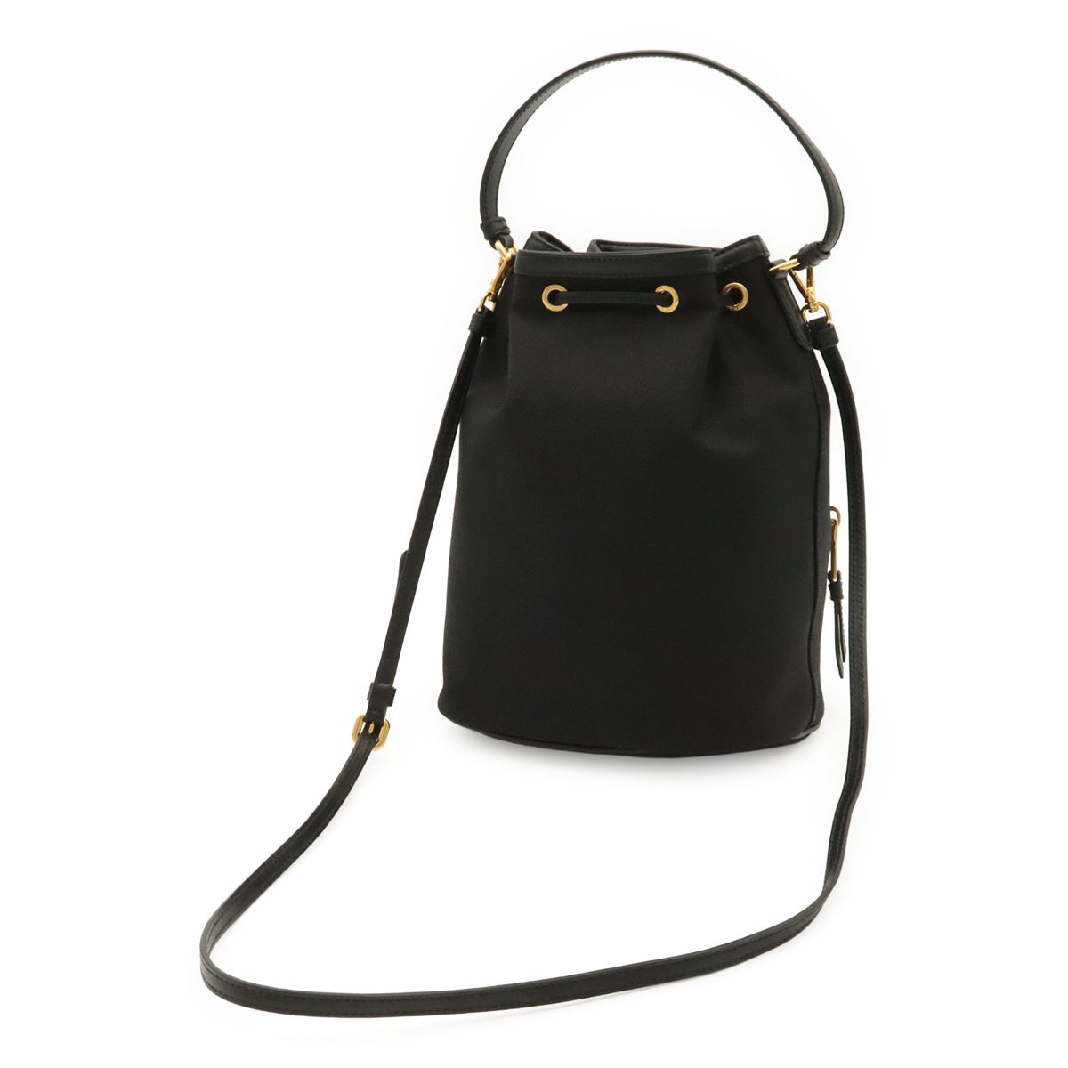 Prada Logo Jacquard Bucket Bag Drawstring 2-Way Canvas Leather Nero Black Gold — view 2
