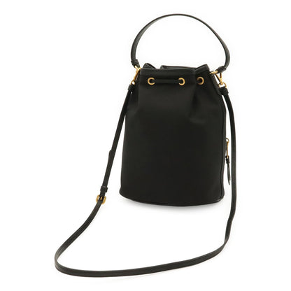 Prada Logo Jacquard Bucket Bag Drawstring 2-Way Canvas Leather Nero Black Gold — view 2