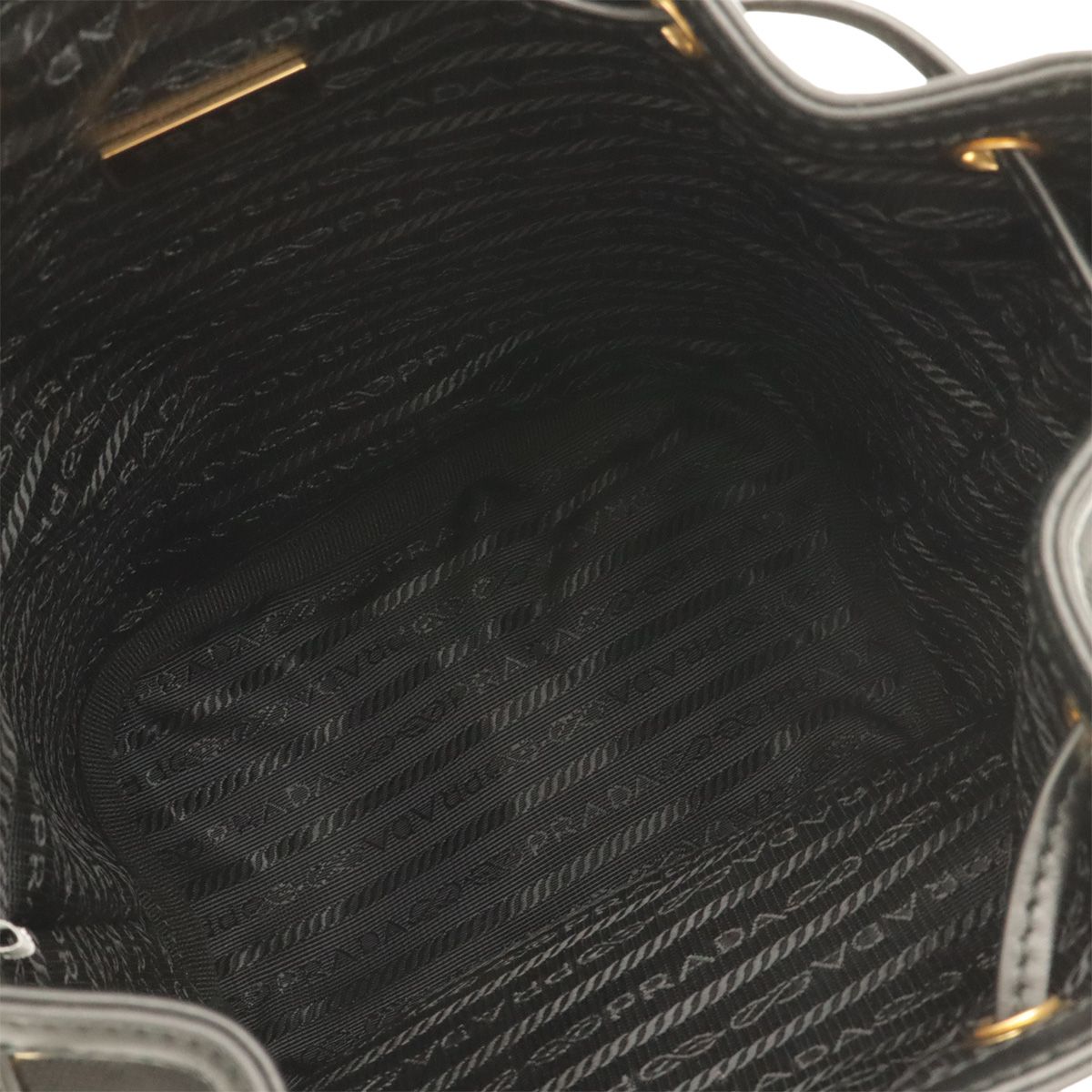 Prada Logo Jacquard Bucket Bag Drawstring 2-Way Canvas Leather Nero Black Gold — view 7