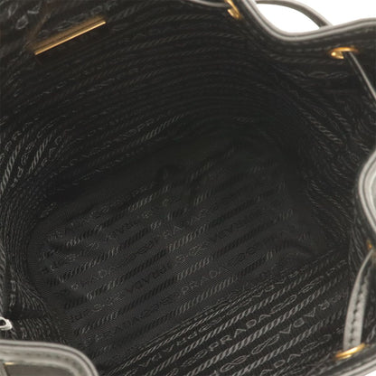 Prada Logo Jacquard Bucket Bag Drawstring 2-Way Canvas Leather Nero Black Gold — view 7