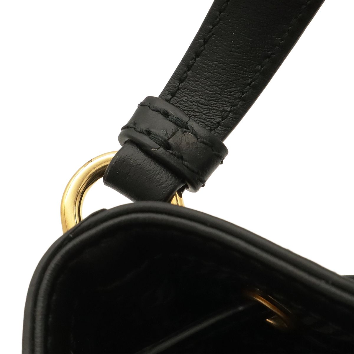 Prada Logo Jacquard Bucket Bag Drawstring 2-Way Canvas Leather Nero Black Gold — view 5