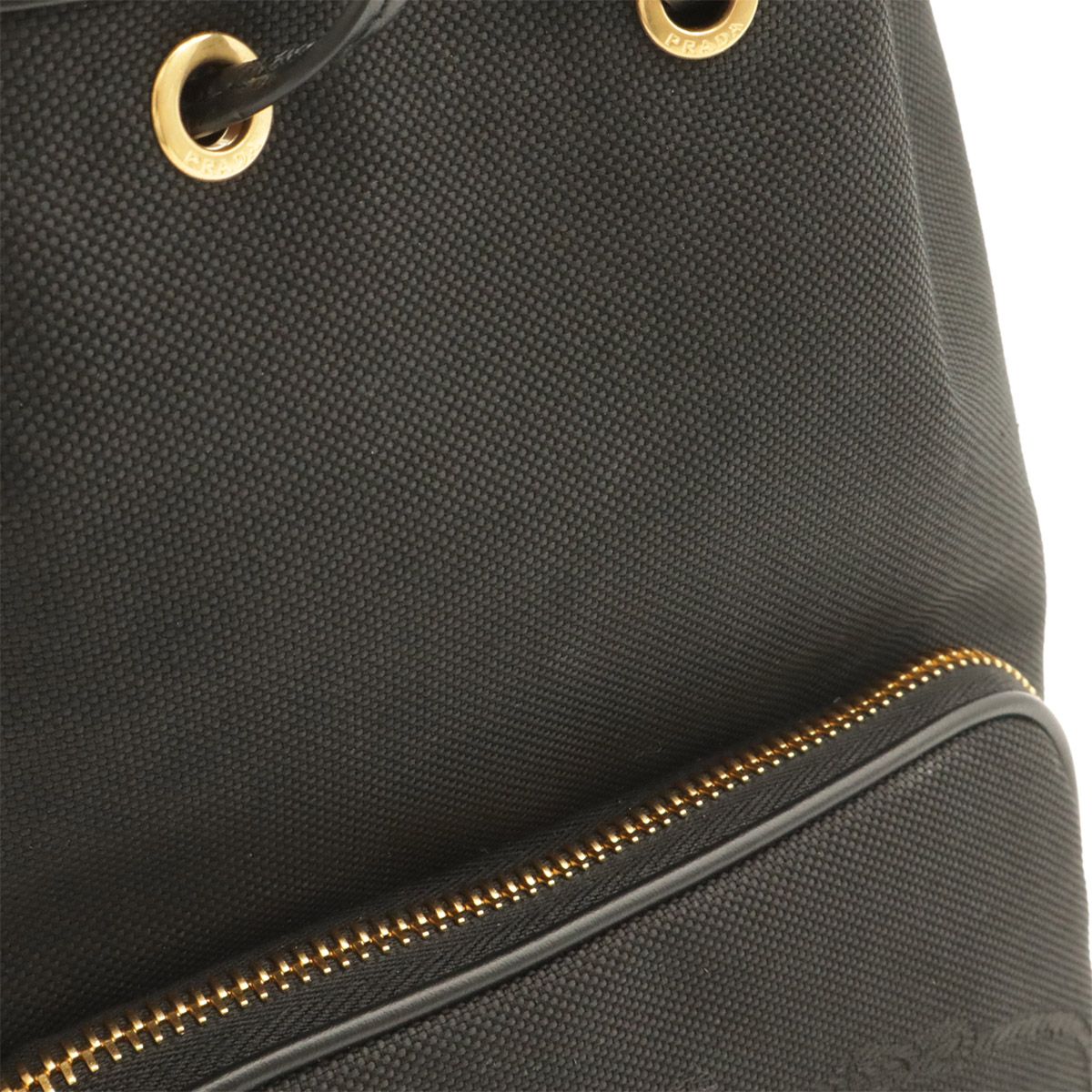 Prada Logo Jacquard Bucket Bag Drawstring 2-Way Canvas Leather Nero Black Gold — view 4