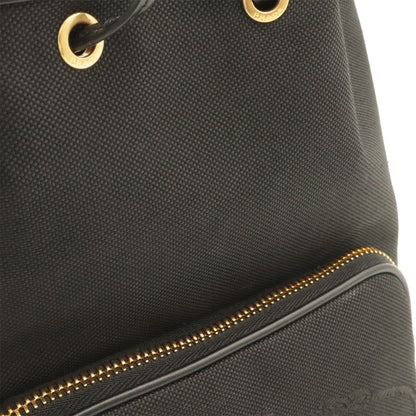 Prada Logo Jacquard Bucket Bag Drawstring 2-Way Canvas Leather Nero Black Gold — view 4