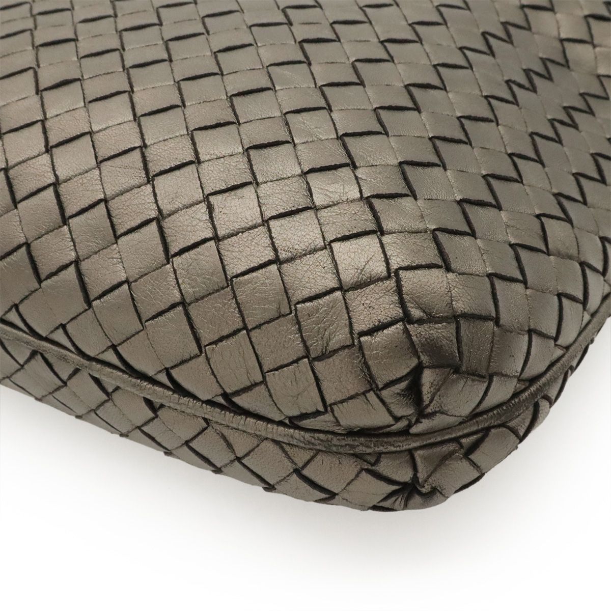 Bottega Veneta Intrecciato Shoulder Bag Tote Tassel Fringe Leather Metallic Gray — view 3