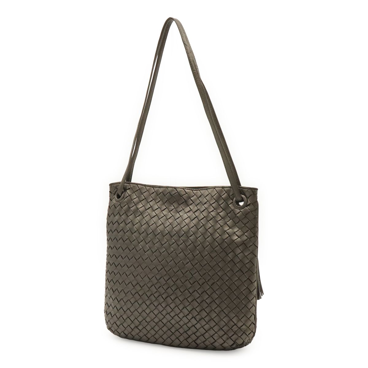 Bottega Veneta Intrecciato Shoulder Bag Tote Tassel Fringe Leather Metallic Gray — view 2