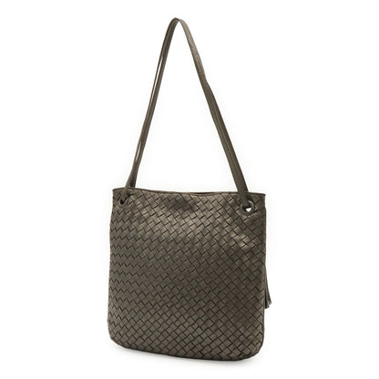 Bottega Veneta Intrecciato Shoulder Bag Tote Tassel Fringe Leather Metallic Gray — view 2