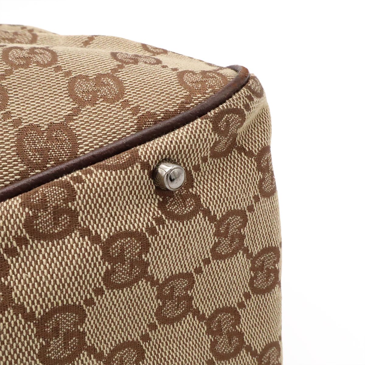 Gucci GG Canvas Tote Shoulder Bag Leather Khaki Beige Dark Brown Silver — view 7