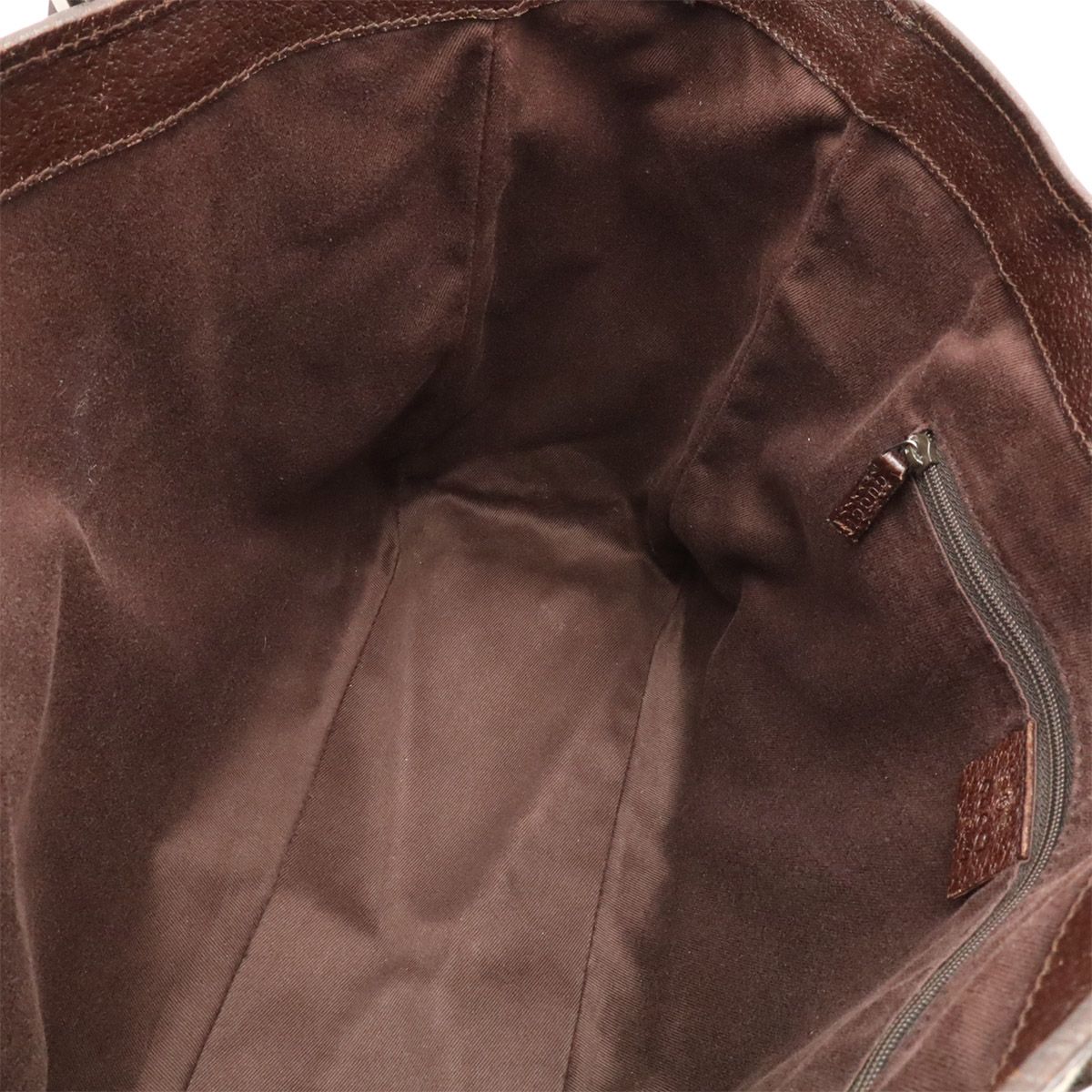 Gucci GG Canvas Tote Shoulder Bag Leather Khaki Beige Dark Brown Silver — view 8