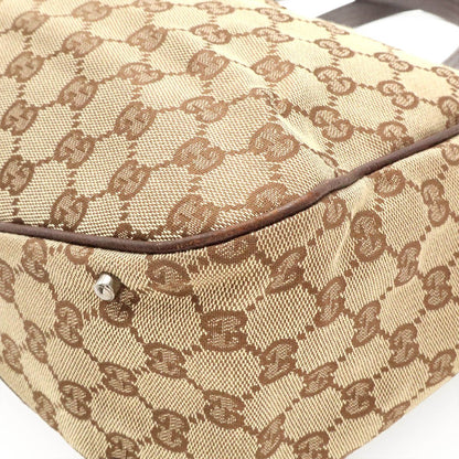 Gucci GG Canvas Tote Shoulder Bag Leather Khaki Beige Dark Brown Silver — view 3