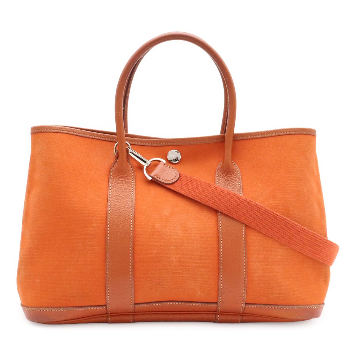 Hermes Garden Party TPM Tote 2-Way Shoulder Bag Toile Officier Buffalo Orange