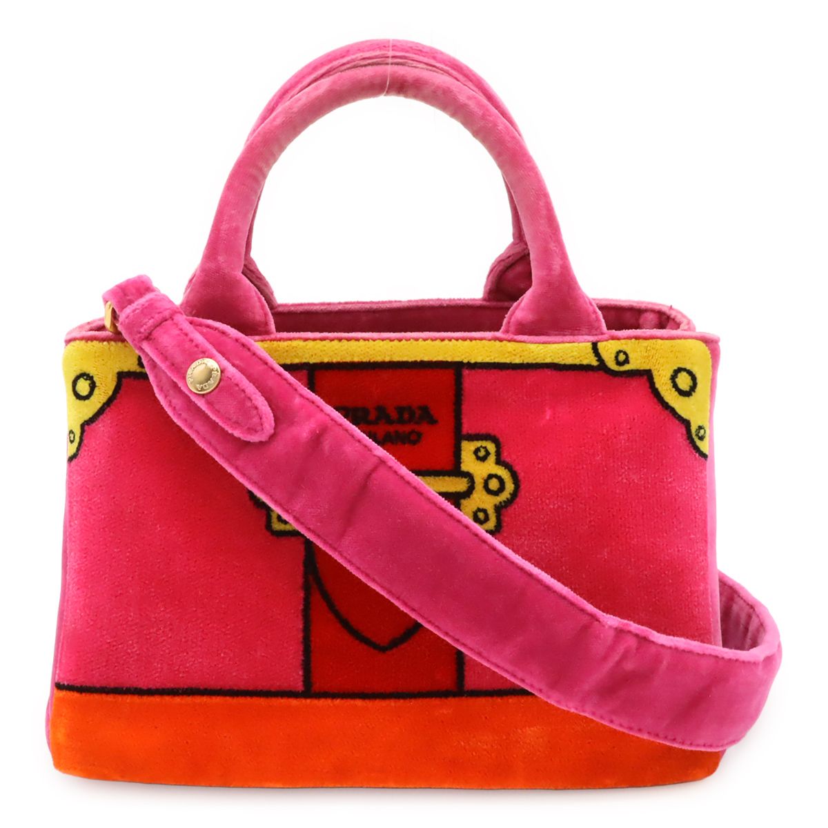 Prada Caietrompe L'oeil Mini Canapa 2-Way Shoulder Bag Velvet Pink Multicolor